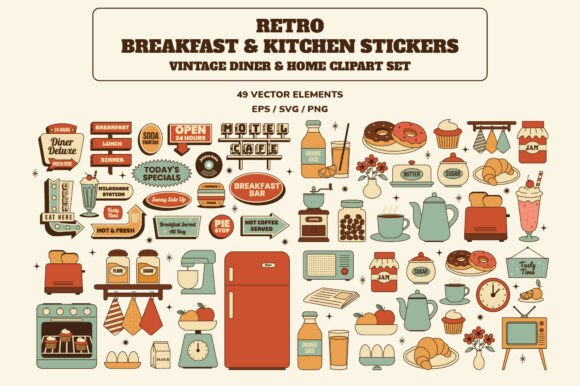 Retro Breakfast & Kitchen Stickers