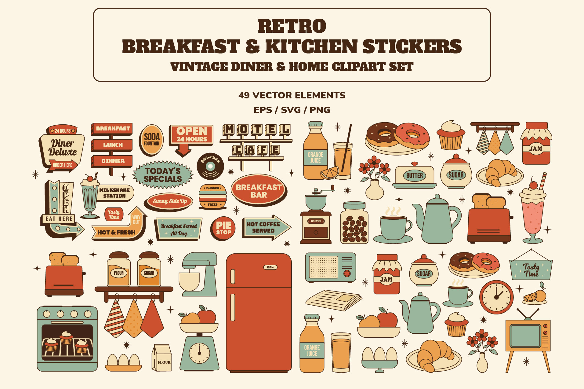 Retro Breakfast & Kitchen Stickers