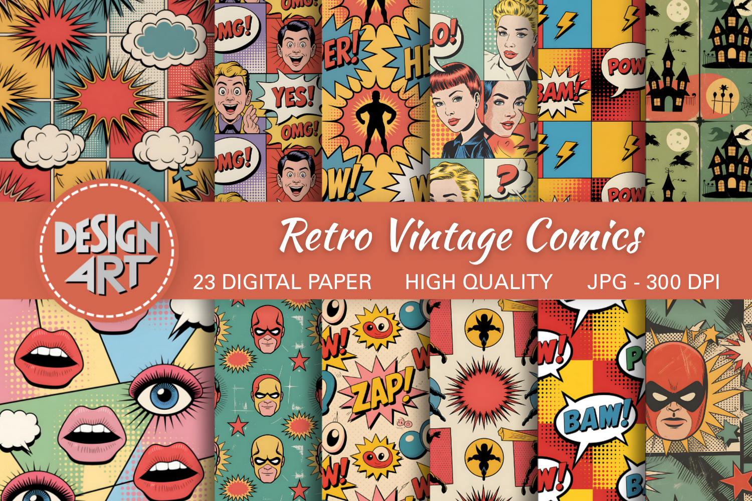 Retro Vintage Comics Digital Patterns