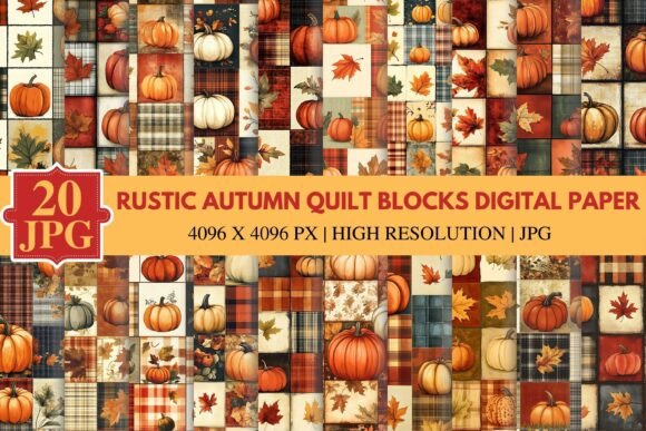 Rustic Autumn Quilt Blocks Digital Paper