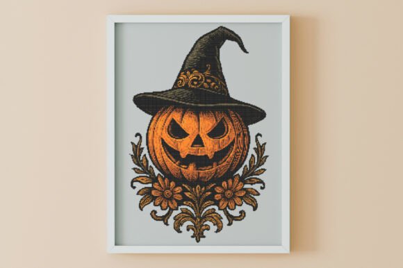 Vintage Jack-o'-Lantern Witch Cross Stit