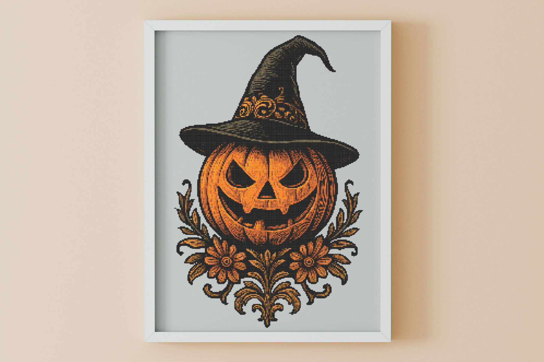 Vintage Jack-o'-Lantern Witch Cross Stit