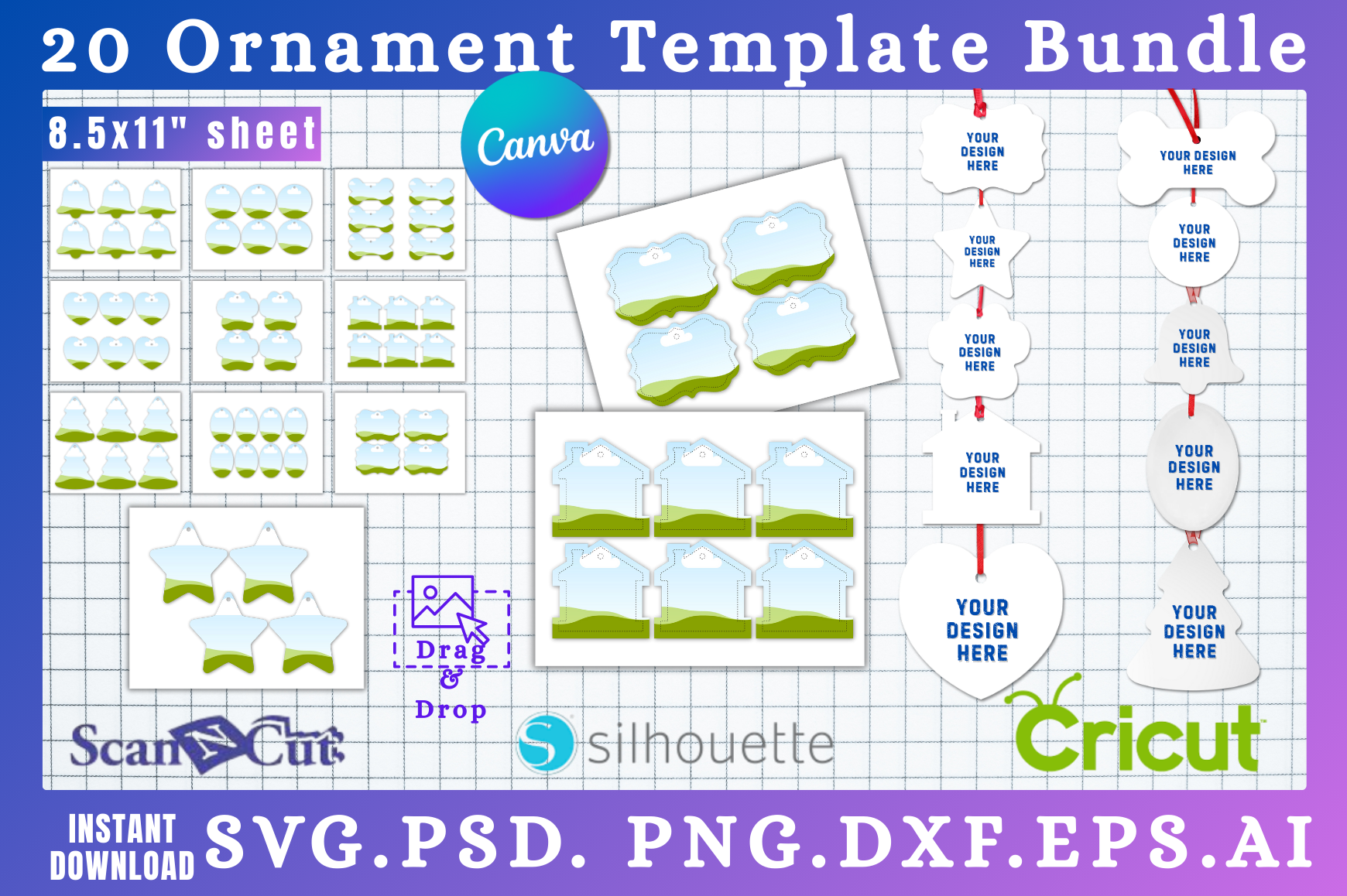 10 Christmas Ornament Template SVG Canva