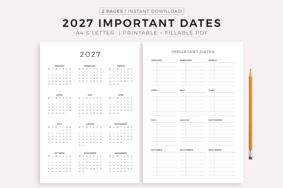 2027 Calendar and Important Dates