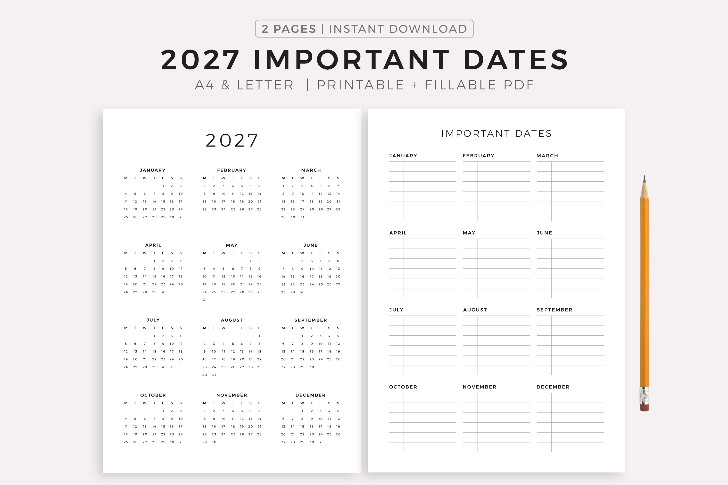 2027 Calendar and Important Dates