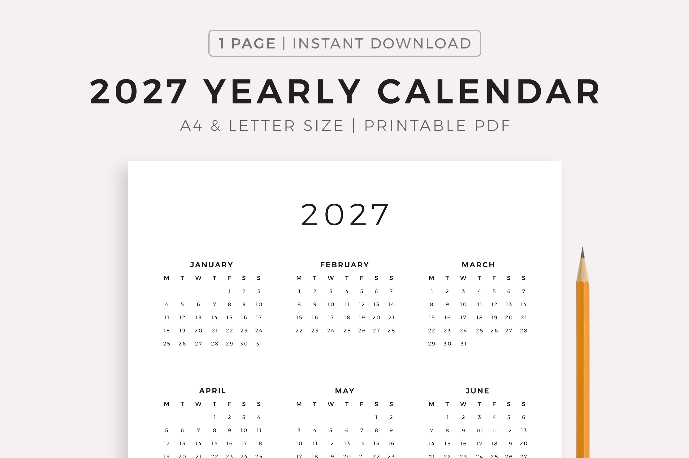 2027 Year Calendar Printable