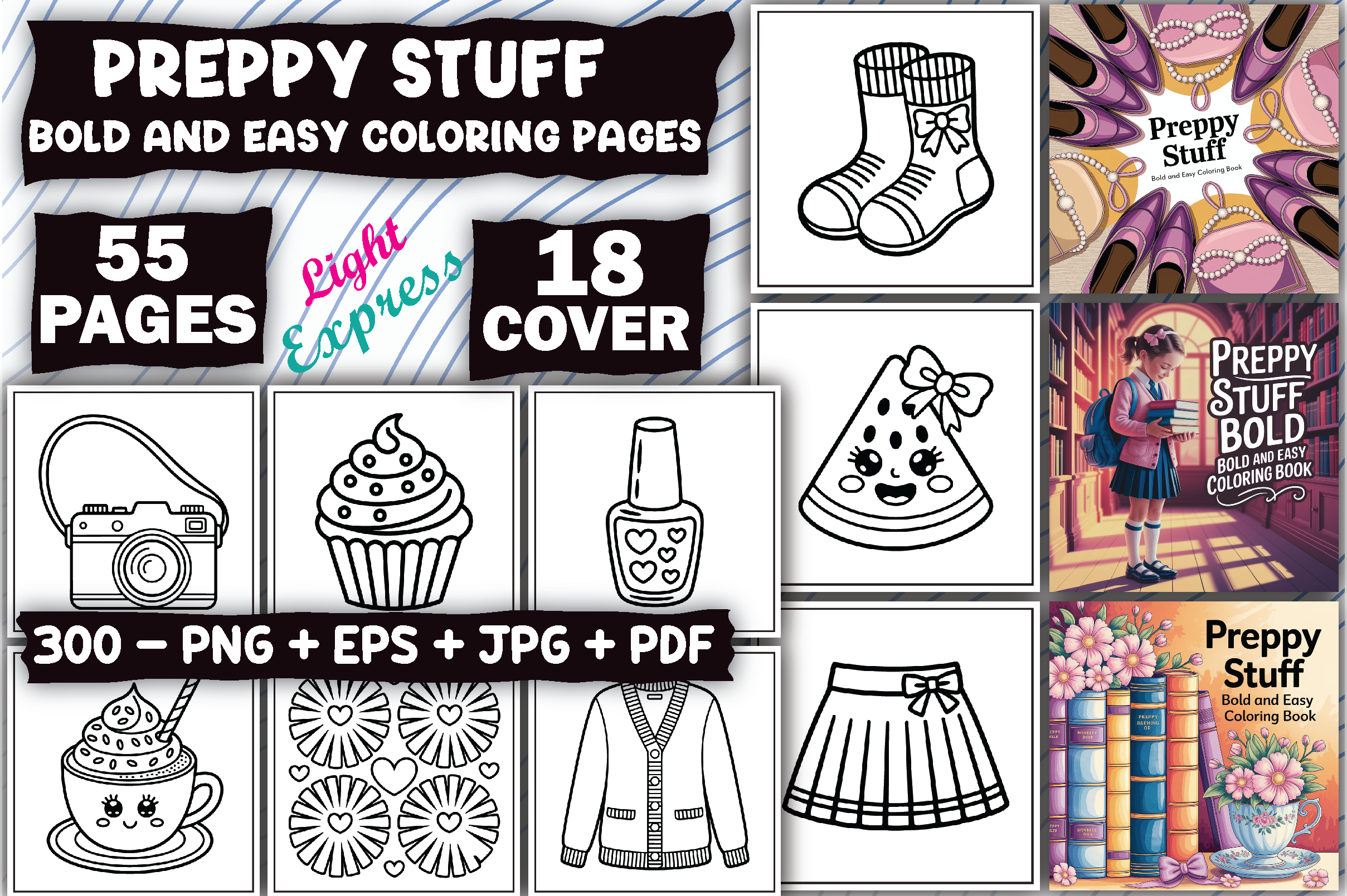 Bold & Easy Preppy Stuff Coloring Pages
