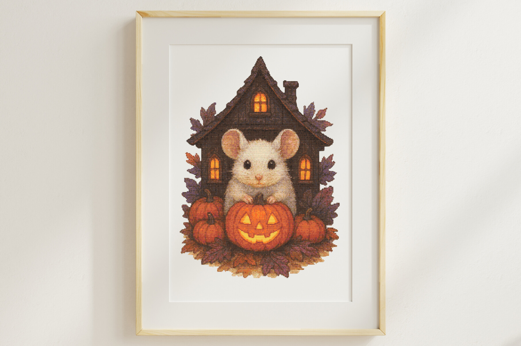 Cozy Halloween Mouse in Pumpkin House
