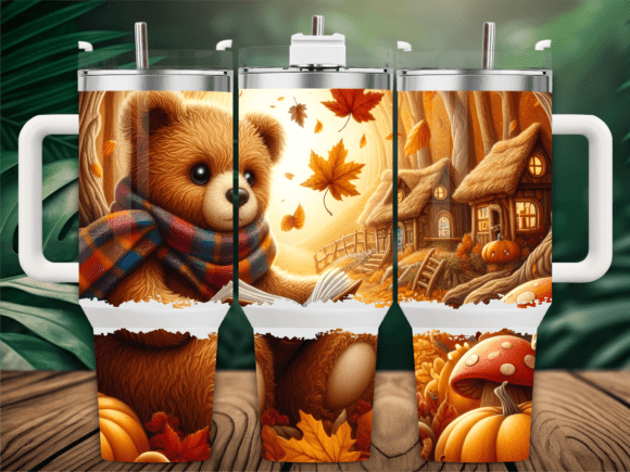 Cute Cozy Autumn Bear 40oz Tumbler Wrap