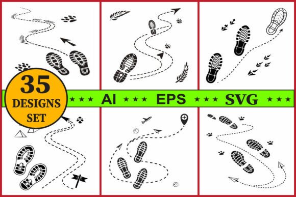 Paper Footprint Path Footprint Path Vector Clipart Bundle Set Graphic by rangita store ...
