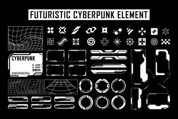 Futuristic Cyberpunk HUD Shapes Bundle Graphic by Ozan ID · Creative ...