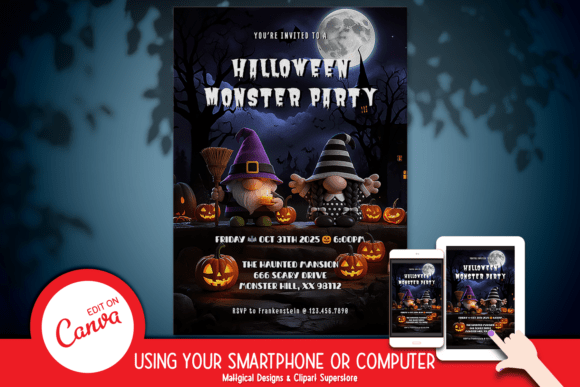 Gnome Halloween Invitation Template 🎃