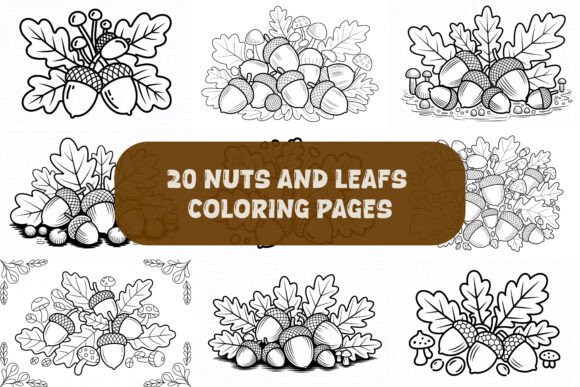 20 Fall Nuts and Leaves Coloring Pages