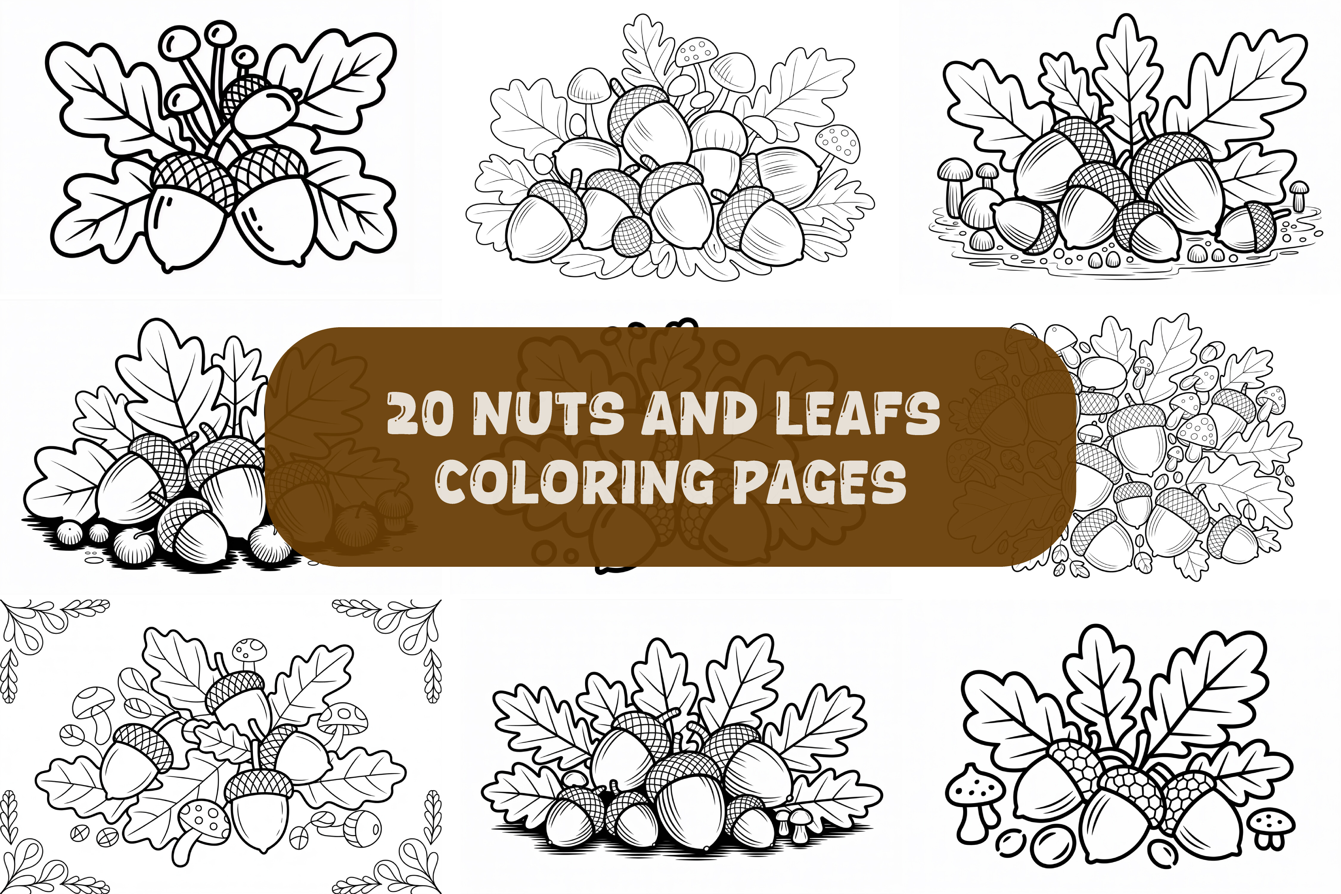 20 Fall Nuts and Leaves Coloring Pages