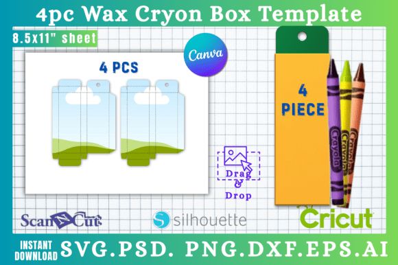 4pc Wax Crayon Box SVG Template