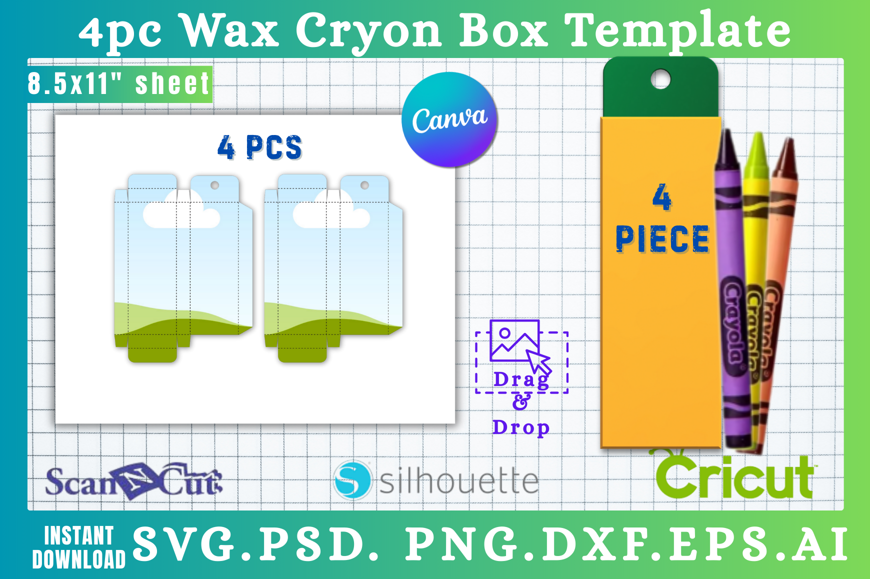 4pc Wax Crayon Box SVG Template