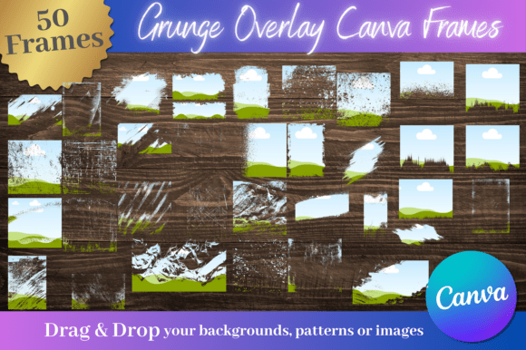 50pc Grunge Bleach Effect Canva Frames