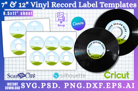 7&12" Vinyl Record Label SVG Templates