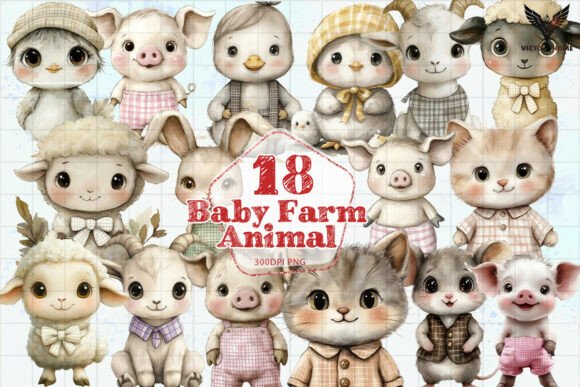 Cute Baby Farm Animal PNG for nursery wall art prints