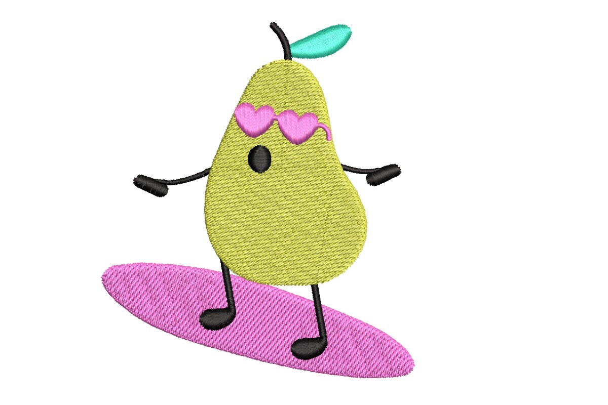 Cute Surfing Pear with Heart Sunglasses