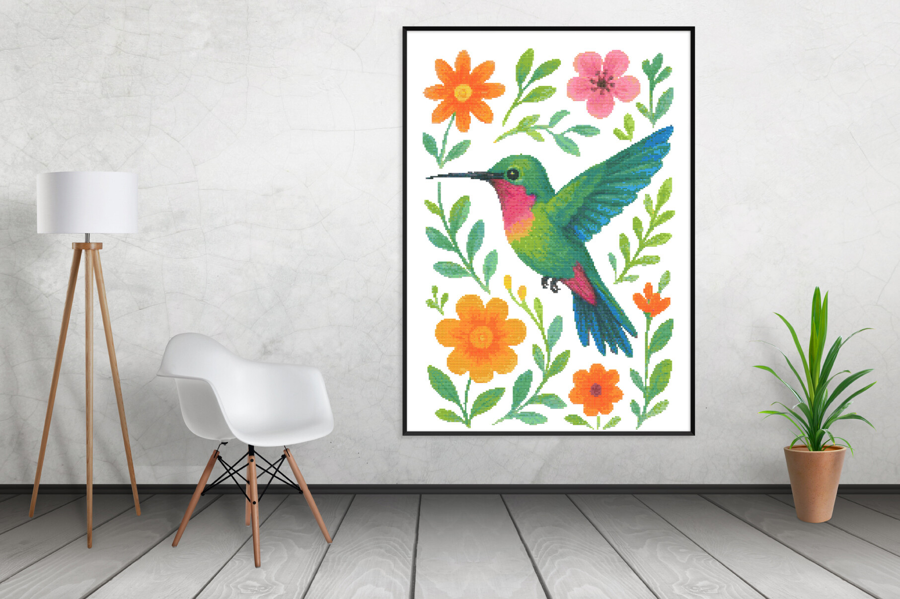 Hummingbird with Bright Blooms
