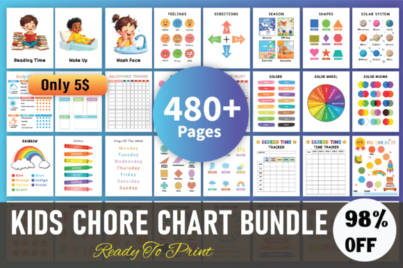 Kids Chore Chart Bundle- 480 Printable