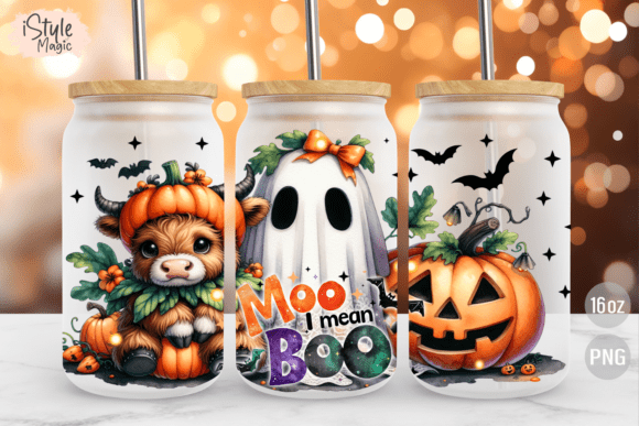 Moo I Mean Boo Ghost Halloween Glass PNG