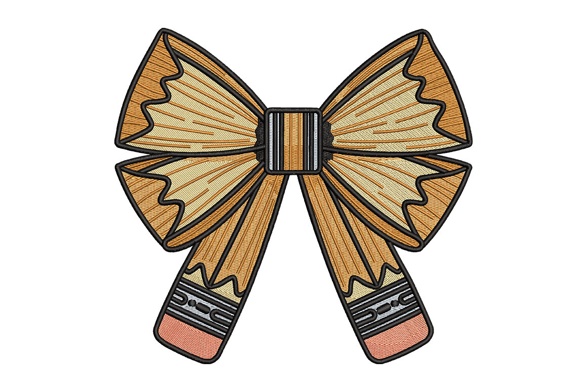 Pencil Bow Embroidery Design