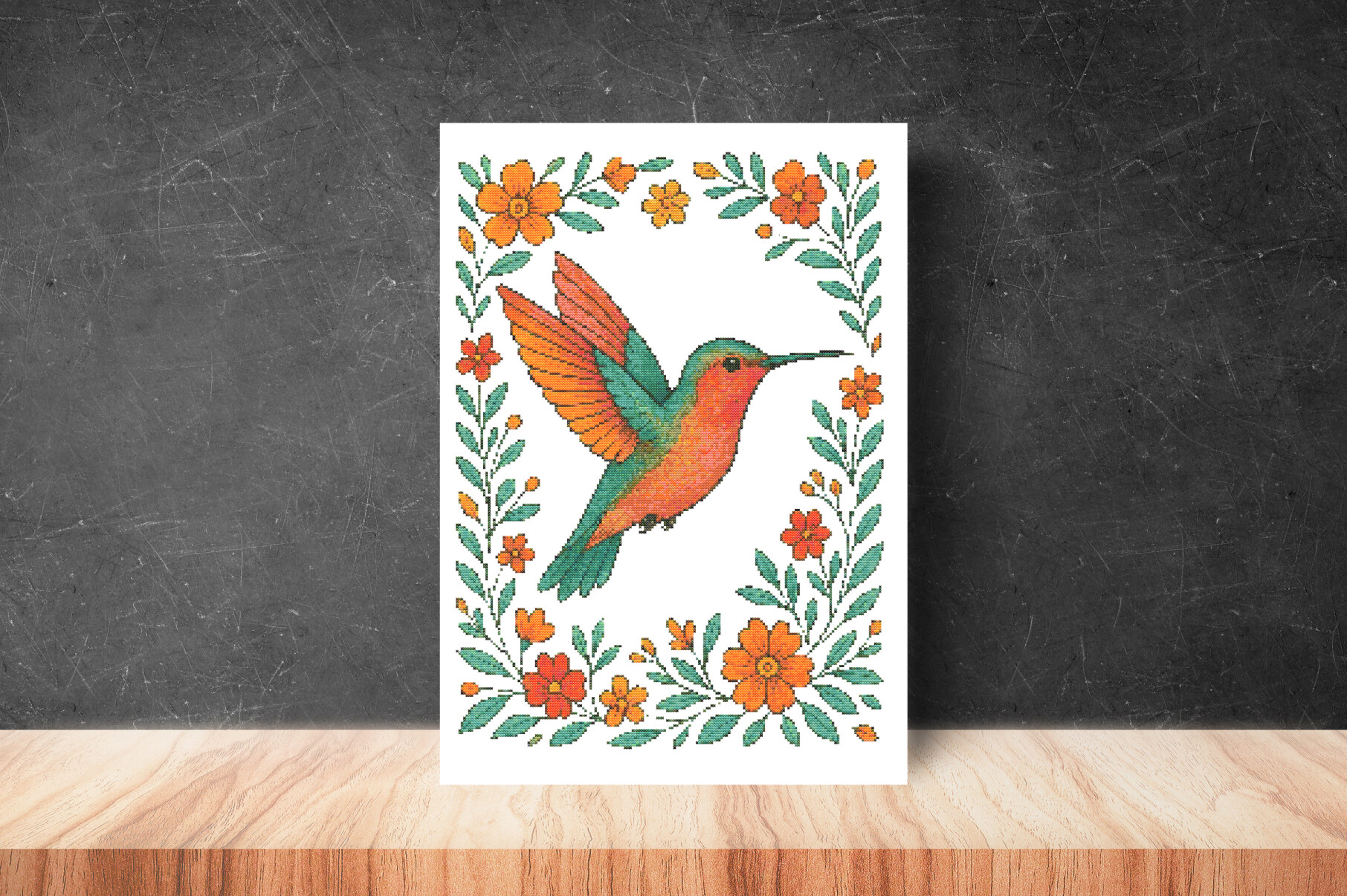 Vibrant Hummingbird & Floral Frame