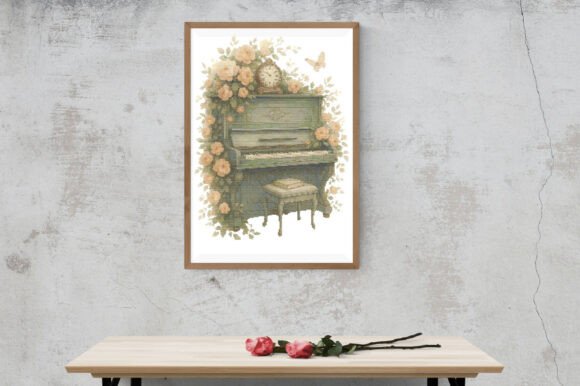 Vintage Piano with Roses Cross Stitch Pa