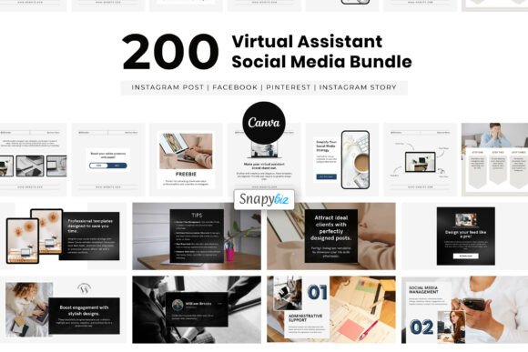 Virtual Assistant Social Media Canva marketing template bundle