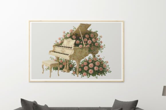 Whimsical Rose Piano Cross Stitch