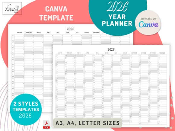 Canva 2026 One Page Year-at-a-Glance
