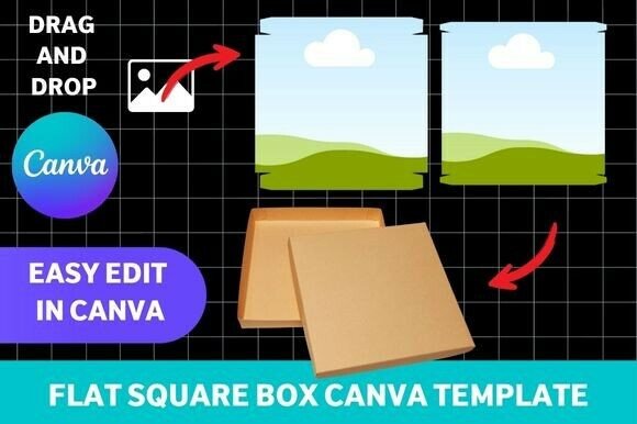 Flat square box printable Canva template