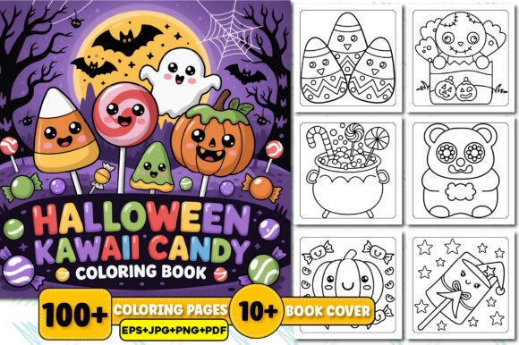 Kawaii Candy Halloween Coloring Book