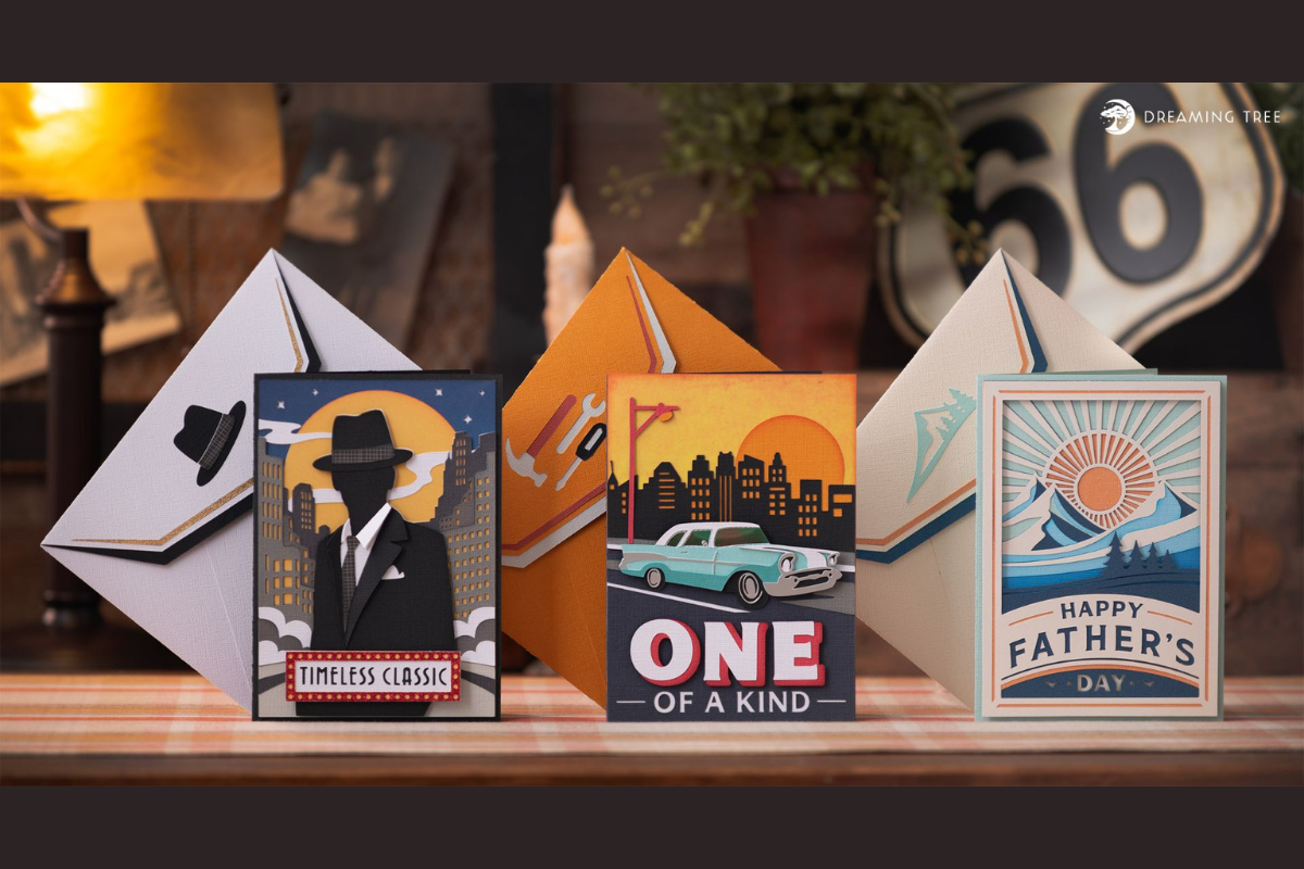 Classic Dad SVG Bundle with three elegant masculine 3D card designs