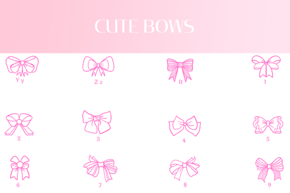 Cute Bows Font PNG with transparent background - Preview 3