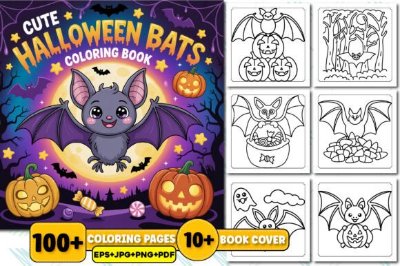 Cute Halloween Bats Coloring Book Kids