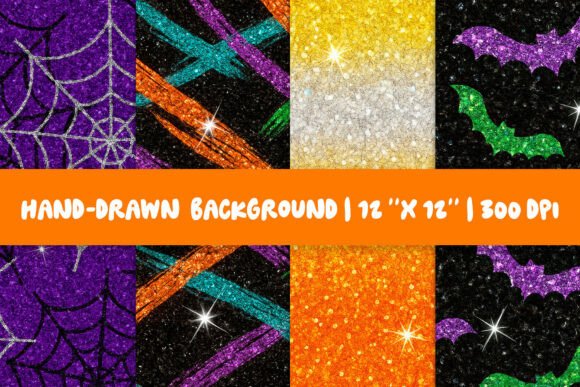 Glitter Halloween Background Bats Webs