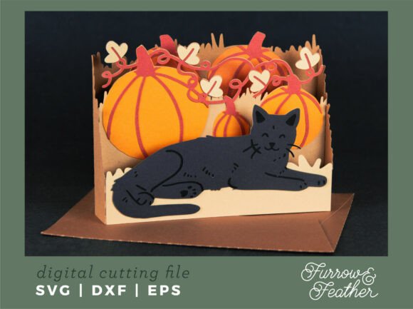 Halloween Black Cat with Pumpkins 3D card SVG for Cricut