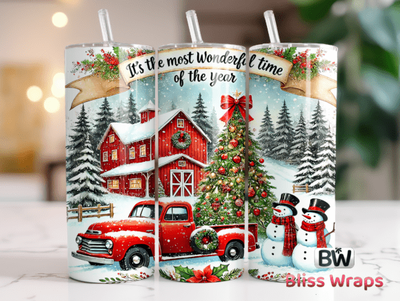 Red Truck Christmas Tumbler Wrap