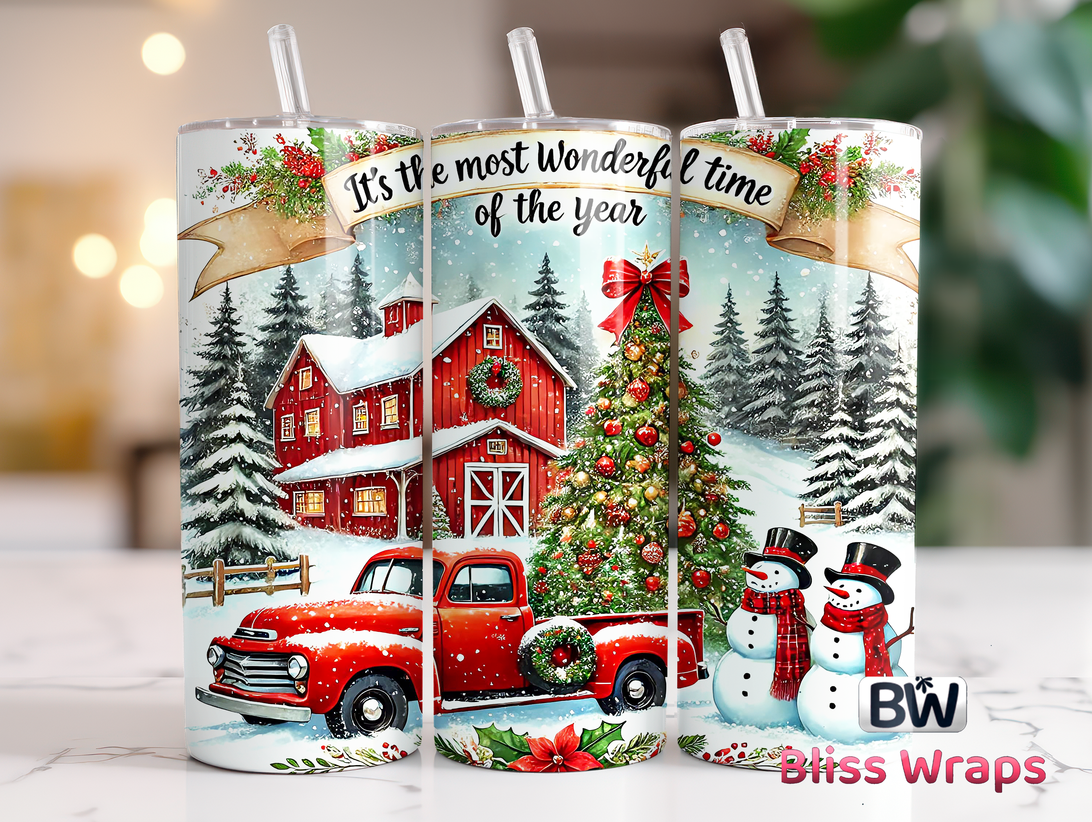 Red Truck Christmas Tumbler Wrap