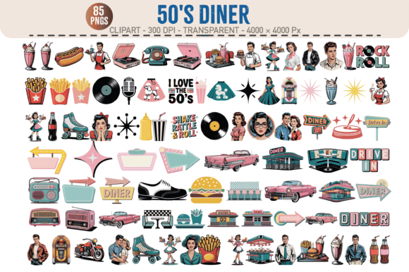 50’s Diner Clipart – 85 PNGs