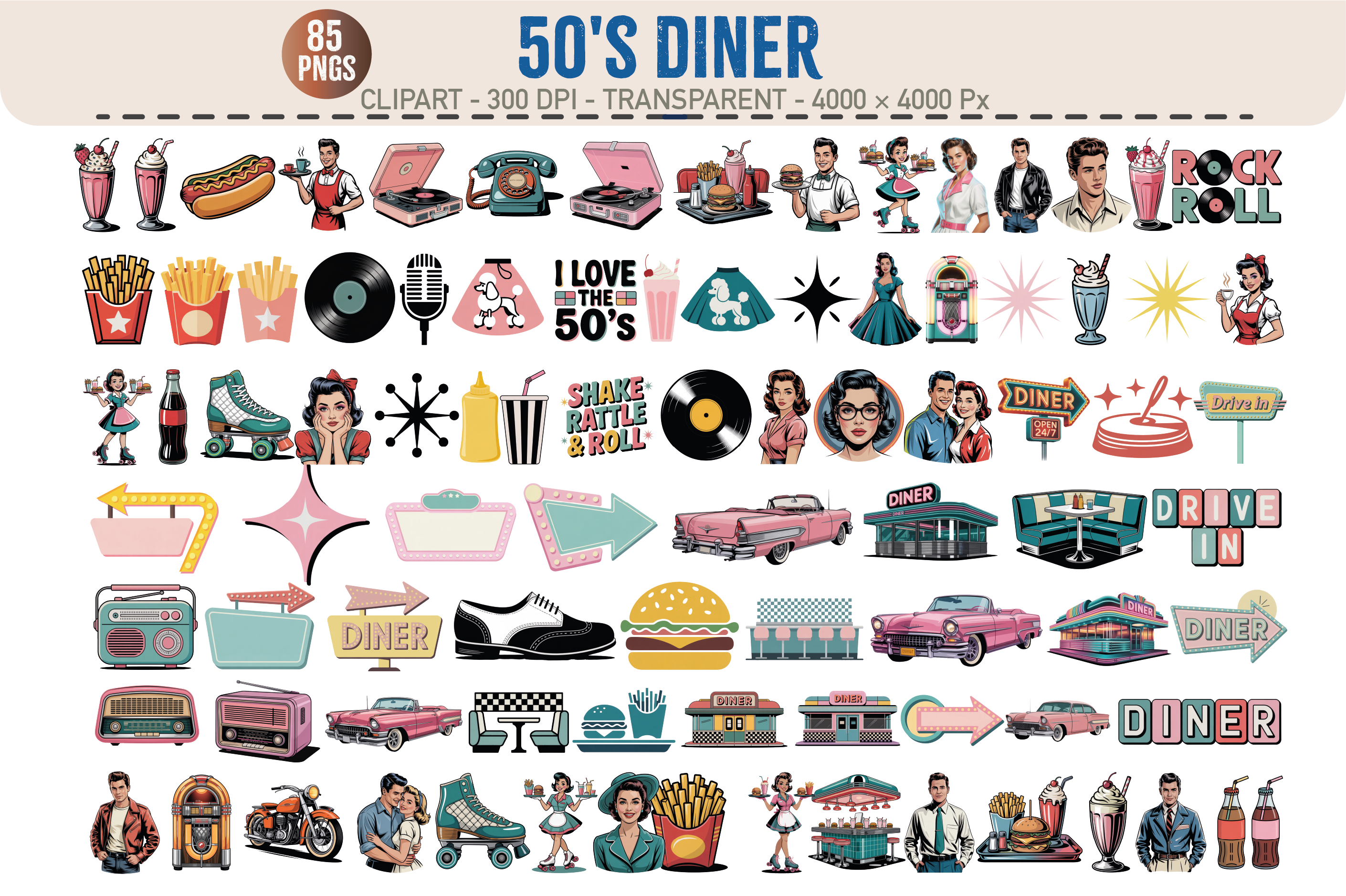 50’s Diner Clipart – 85 PNGs
