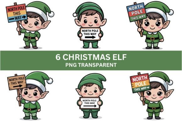Cute Christmas Elf Clipart PNG Set