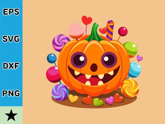 Halloween Pumpkin with Candy and Lollipo Grafik Druckbare Illustrationen Von Priyo Design Shop