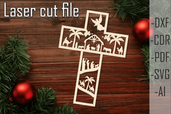 Nativity Scene, Wooden Nativity Cross,
