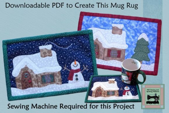 PDF Pattern, Christmas Cottage Mug Rug
