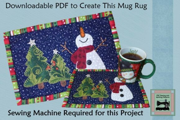 PDF Pattern for Happy Snowman Mug Rug