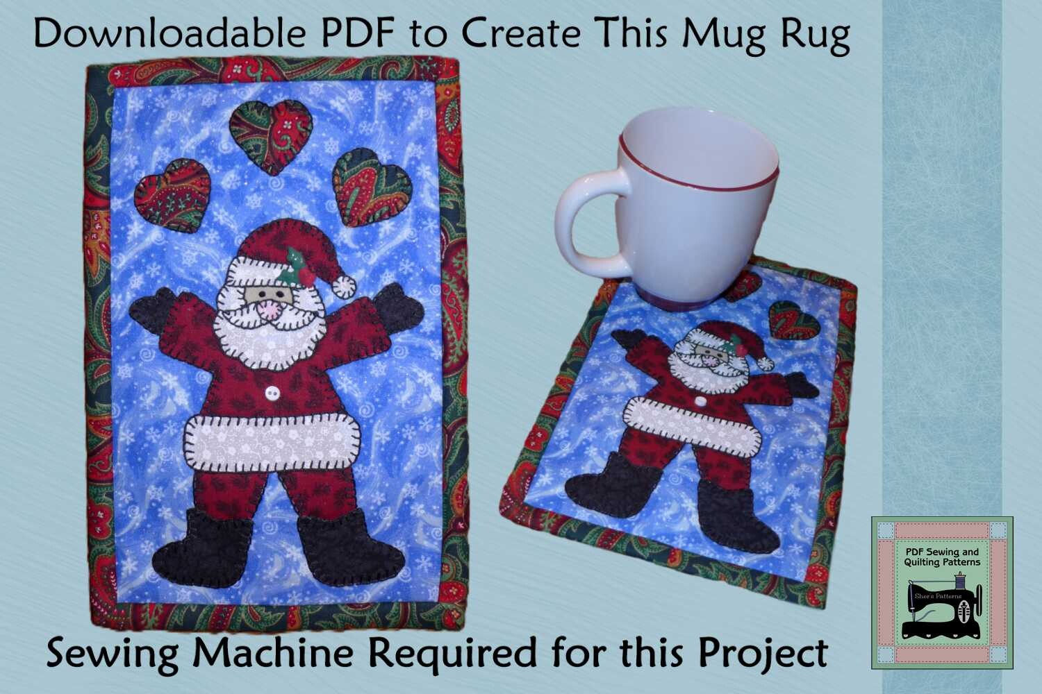PDF Pattern for Jolly Santa Mug Rug